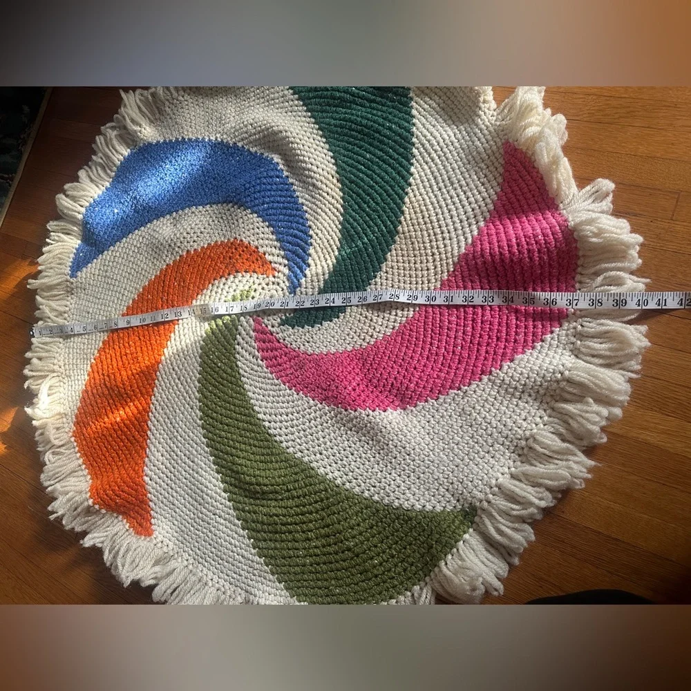 Vintage Groovy Candy Swirl Handmade Crocheted Circle Rug